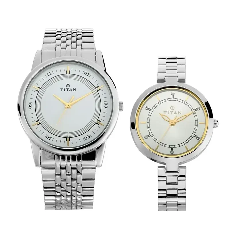Titan Bandhan Silver Dial Couple Watch Set- 17732603SM01